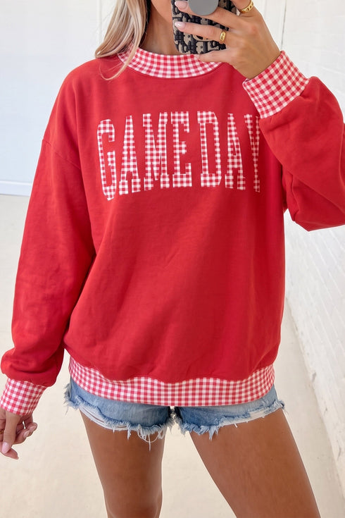 Gingham Plaid Letter Print Tunic Pullover Sweatshirt