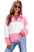 Ricrac Trim Patchwork Collar V Neck Long Sleeve Top