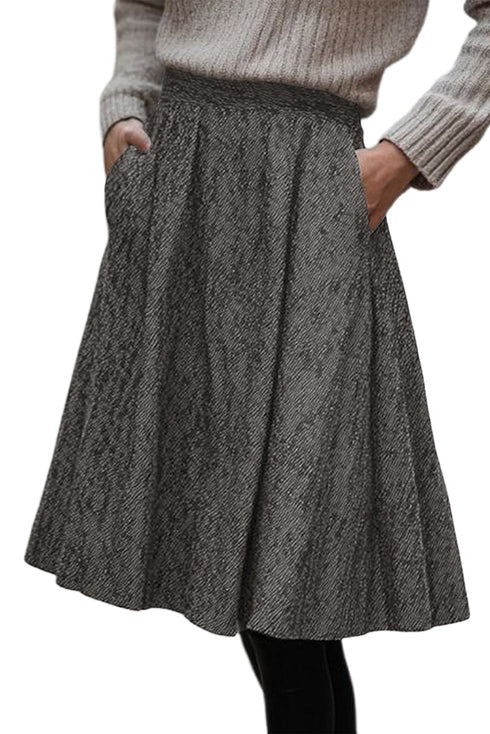 Detailed Pure Polyester Textured Pleated Midi Skirt
