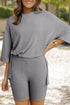 Solid Ribbed Loose Tunic Top And Slim Short Sets