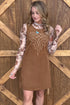 Geometric Embroidery Sleeveless Corduroy Shift Mini Dress