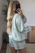 Floral Print Patchwork Drop Shoulder Baggy Pullover Drawstring Short Set