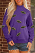 Sequin Bat Pattern Mock Neck Graphic Sweatshirt