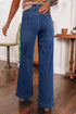 High Rise Wide Leg Pocketed Stretch Denim Jeans