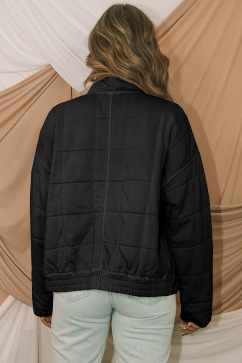 Casual Solid Zip Up Quilted Pocket Jacket