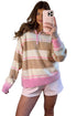 Striped Drop Shoulder Button Placket Long Sleeve Sweater