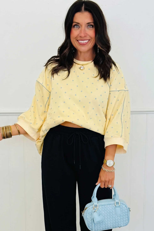 Polka Dot Piping Trim Relaxed Silhouette Top