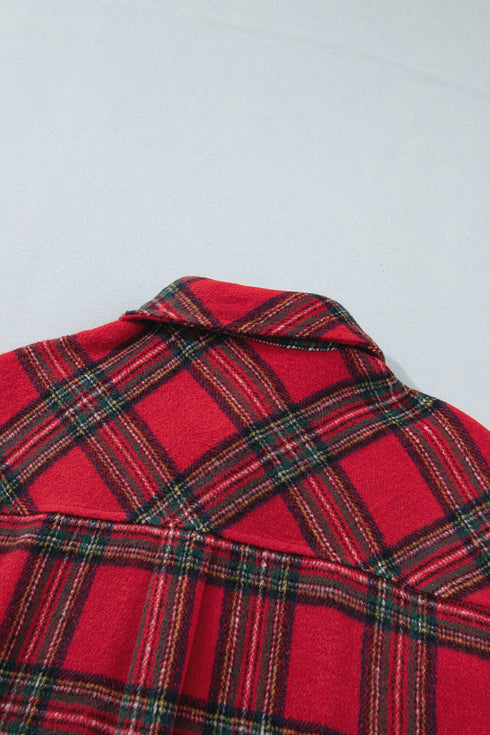 Pure Polyester Plaid Pattern Button Front Shacket