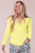 V Neck Stitched Detail Ribbed Long Sleeve Top