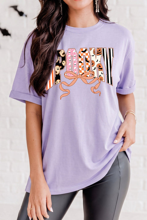 Spooky Letter Print Round Neck Graphic Tee