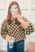 Checkered Drop Shoulder Long Sleeve Knit Sweater
