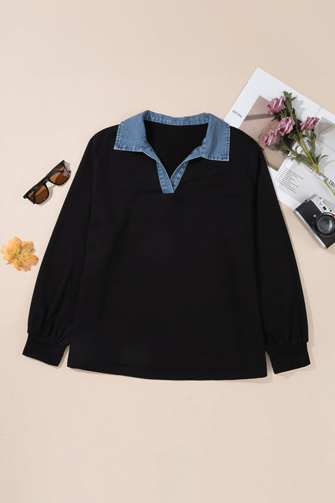 V Neck Tunic Shift Long Sleeve Top