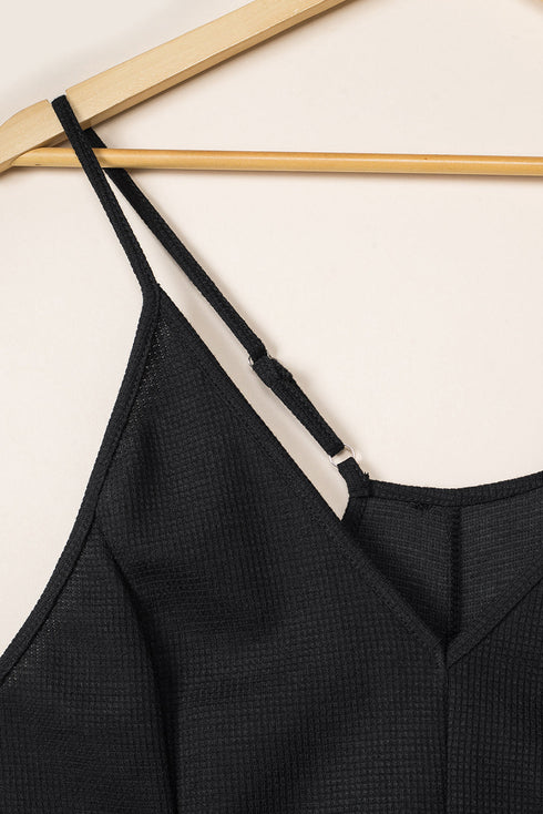 Exclusive Textured Ribbed Sleeveless V Neck Pocketed Jumpsuit