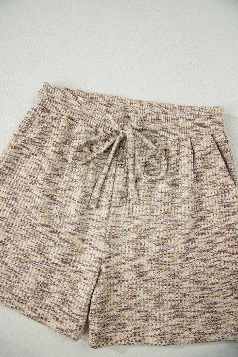 Textured Ruffle Sleeve Top And Drawstring Short Sets