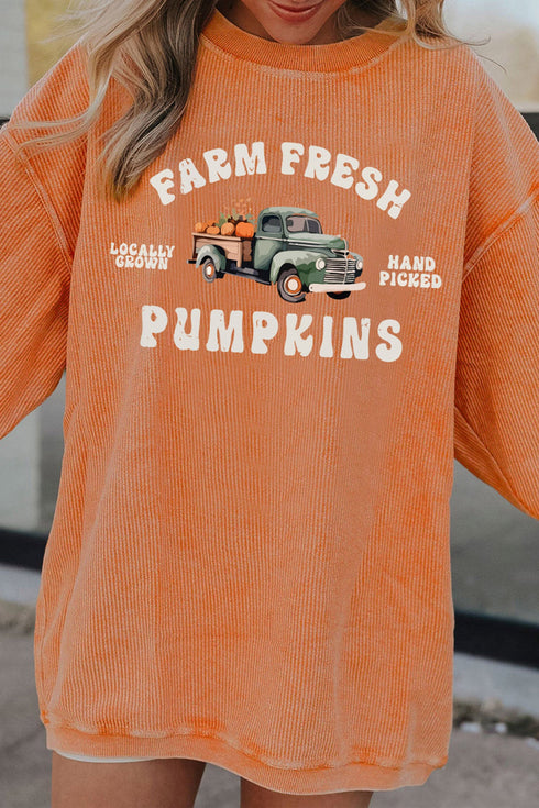 Corded Ribbed Farm Fresh Pumpkins Graphic Pullover Sweatshirt