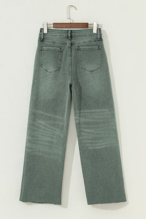Distressed Raw Edge Wide Leg Denim Jeans