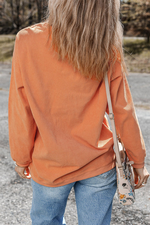 Ghost Print Corded Round Neck Pullover Sweatshirt