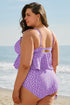 Polka Dot Ruffled Knotted V Neck Tankini Swimwear