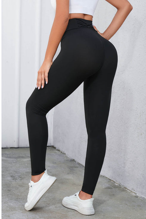Criss Cross Tummy Control High Waist Solid Leggings