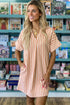 Striped Pinched V Neck Cuffed Shift Mini Dress