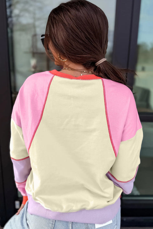 Deconstructed Patchwork Panel Exposed Seam Pullover Top