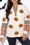Sequined Pumpkin Face Patched Henley Waffle Tee