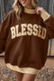 Blessed Letter Polka Dot Trim High Neck Baggy Sweatshirt