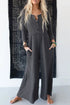 Solid Button Front Long Sleeve Wide Leg Jumpsuit