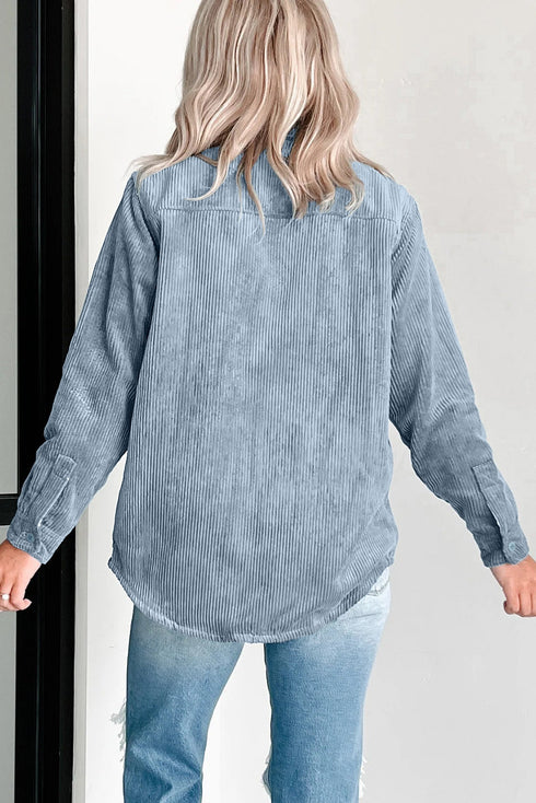 Reversible Casual Corduroy Button Up Plaid Shacket