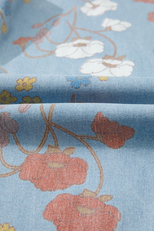 All Over Floral Print Raw Hem Wide Leg Jeans