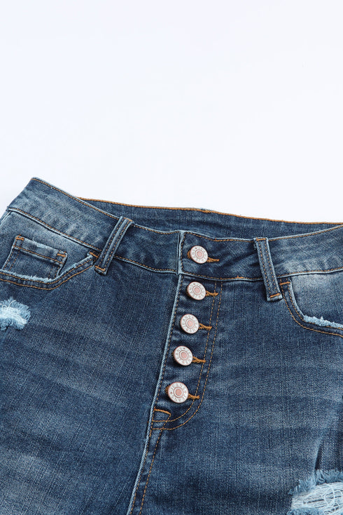 Distressed Button Fly High Waisted Skinny Denim Jeans