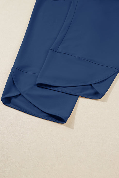 Solid Elastic Waist Asymmetrical Hem Loose Capri Pants