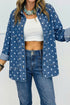 Polka Dot Long Sleeve Collar Shift Tunic Denim Jacket