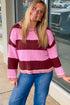 Striped Drop Shoulder Long Sleeve Pullover Knit Sweater