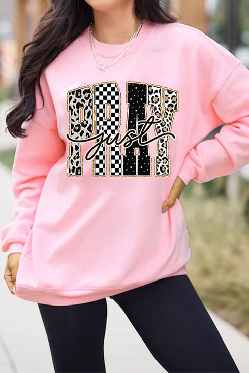 Just Pray Unique Letter Graphic Round Neck Pullover Sweatshirt