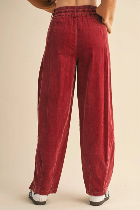 Polyester Racing Elastic Waist Drawstring Corduroy Pants