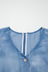 Ruffled Short Sleeve Button V Neck Wide Leg Denim Jumpsuit