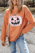 Patchwork Pumpkin Graphic Corded Ribbed Round Neck Tunic Sweatshirt