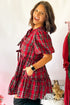 Plaid Knot Neck Short Sleeve Shift Midi Dress