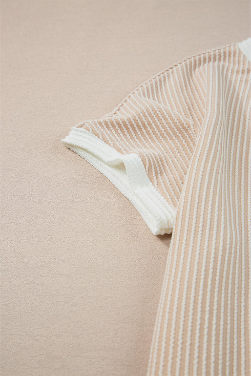 Twisted Ribbed Contrast Trim Shift T Shirt Dress