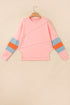 Striped Pattern Patchwork Raw Long Sleeve Top