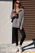 Waffle Textured Collar Half Zip Pocketed Drop Shoulder Sweatshirt