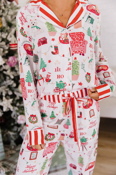 Striped Shift Long Sleeve Top And Pants Lounge Set