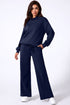 Cowl Neck Drawstring Pullover Wide Leg Athleisure Pant Set