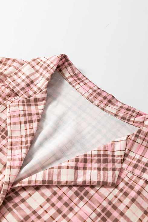 Plaid Patch Pocket Long Sleeve Lounge Set
