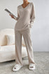 Ribbed Knit Wide Leg Slouchy Two Piece Loungewear