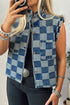Western Checkered Ruffle Trim Button Down Denim Vest