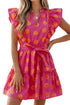 Polka Dot V Neck Ruffled A Line Mini Dress