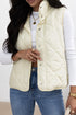 Solid Quilted High Neck Button Up Pocket Vest