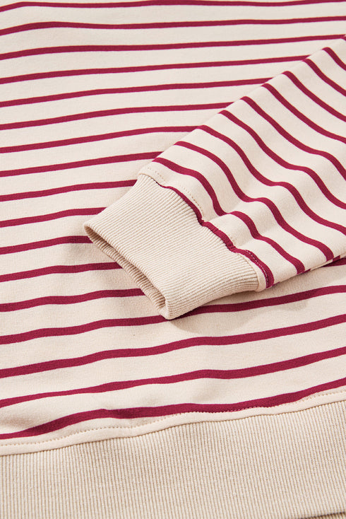 Stripe Cropped Collared Pullover Bubble Skirt Two Piece Dress